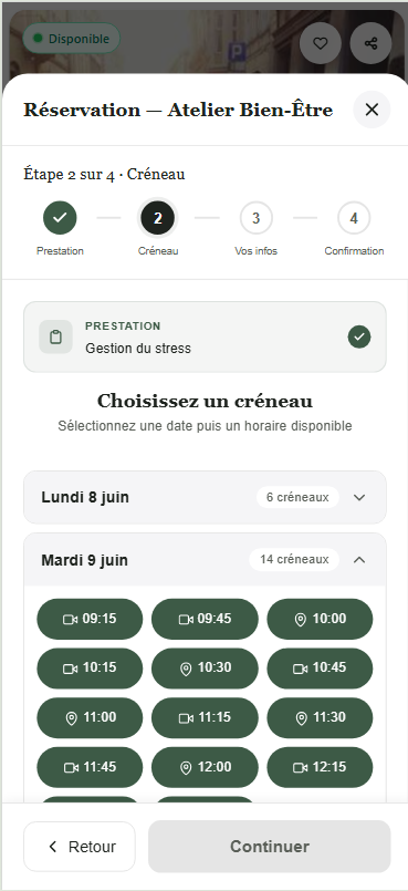 Sélection du créneau