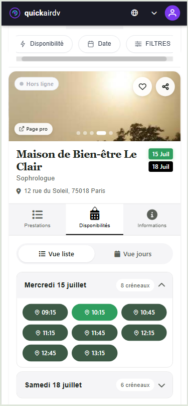 quickAIrdv sur mobile