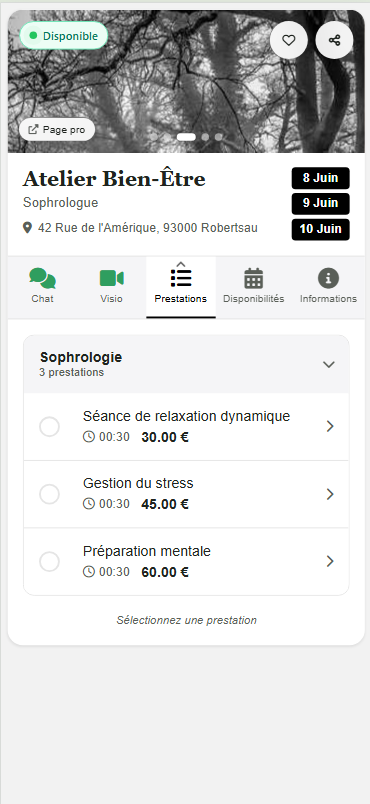 Définissez vos prestations