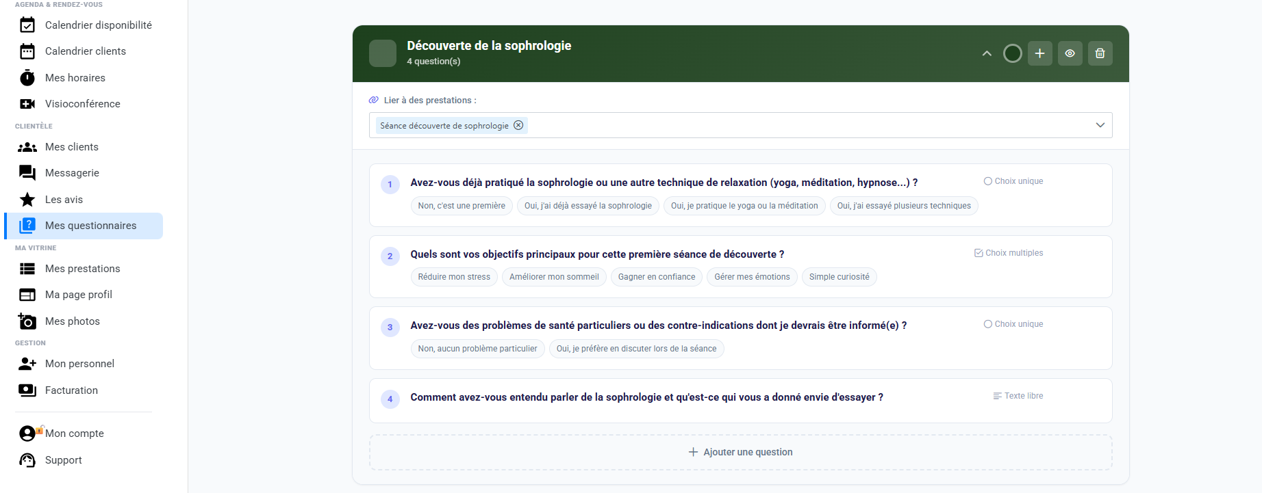 Configuration questionnaire