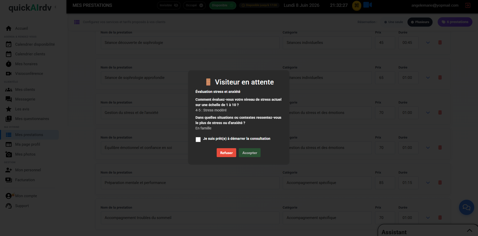 Notification professionnel