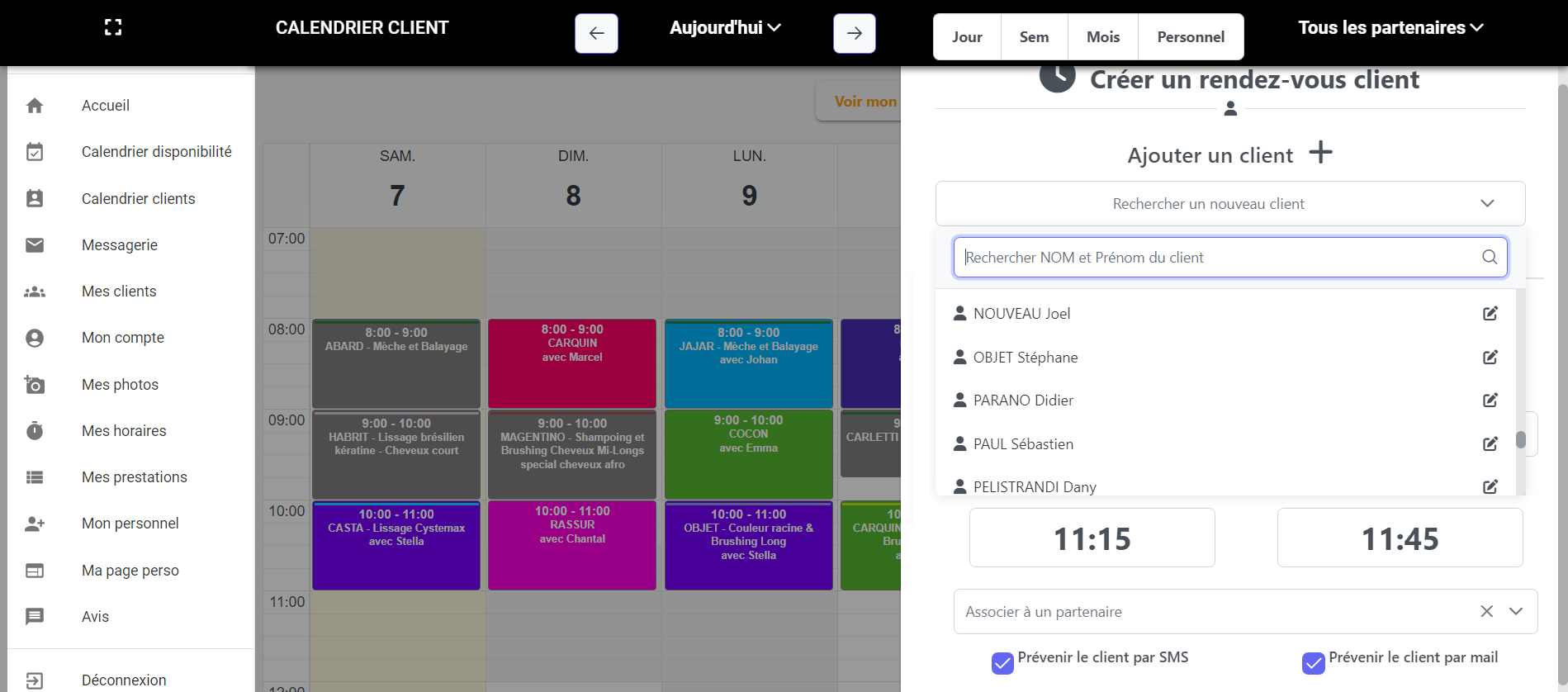 screen créer des clients
