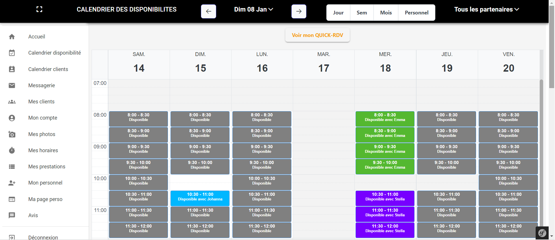 screen créer des disponibilités