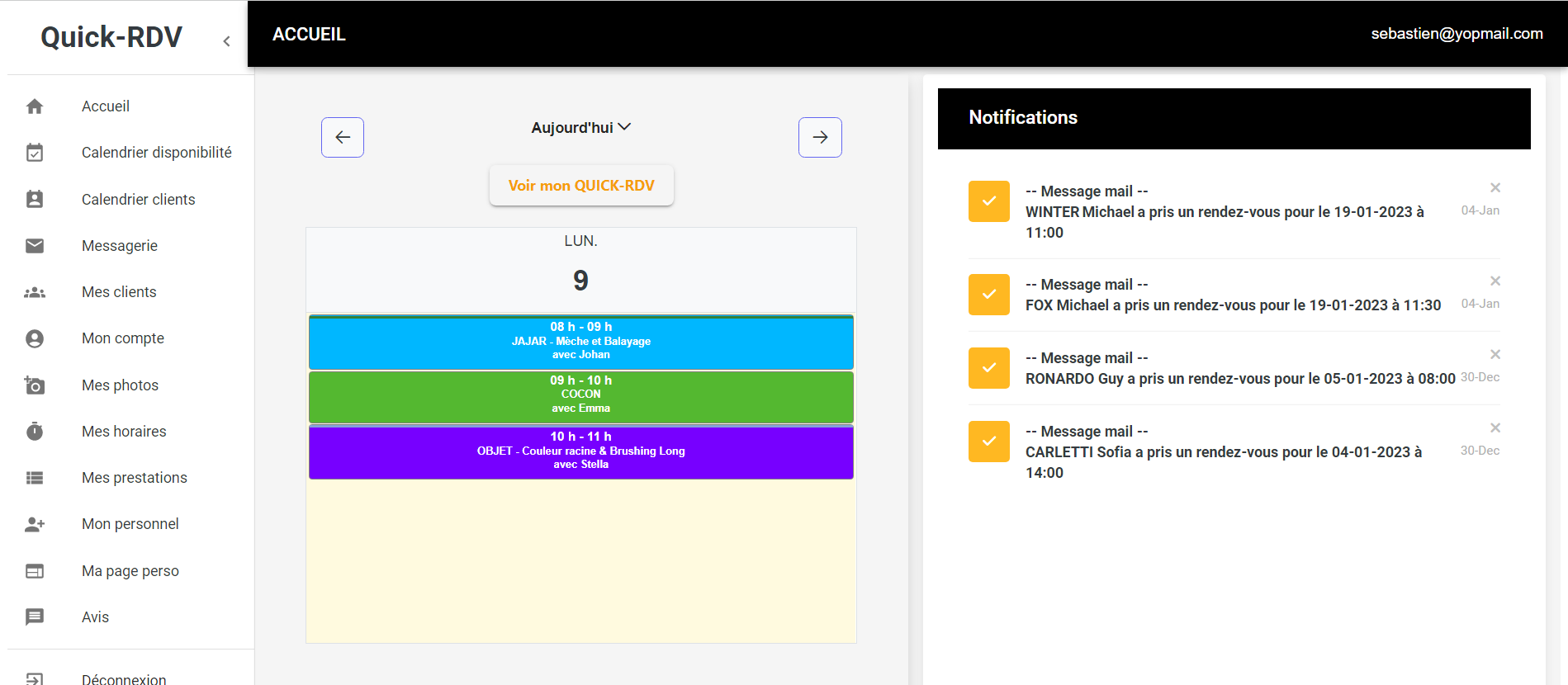 sreen page d'accueil